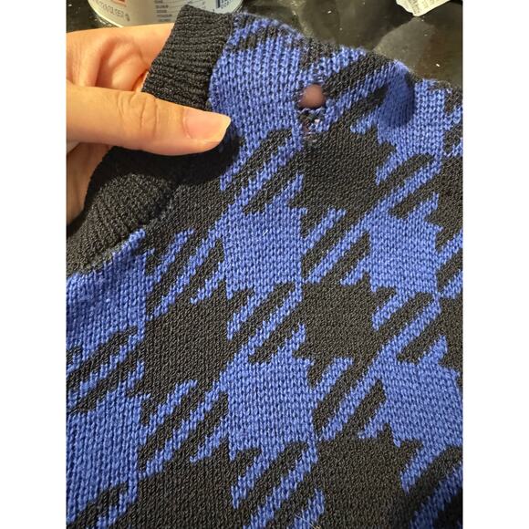 St. john for I.Magnin Vintage Blue Black Checkered Plaid Cardigan Sweater Small - Picture 5 of 12